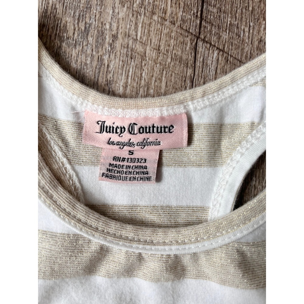 Juicy Couture girls cream and gold striped dress heart rosettes size 5 racerback - Picture 3 of 4